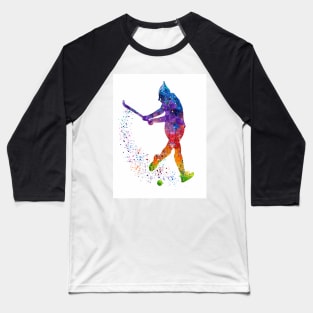 Field Hockey Girl Watercolor Silhouette Baseball T-Shirt